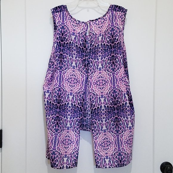 pink blue white sleeveless split back blouse tunic - Picture 2 of 5